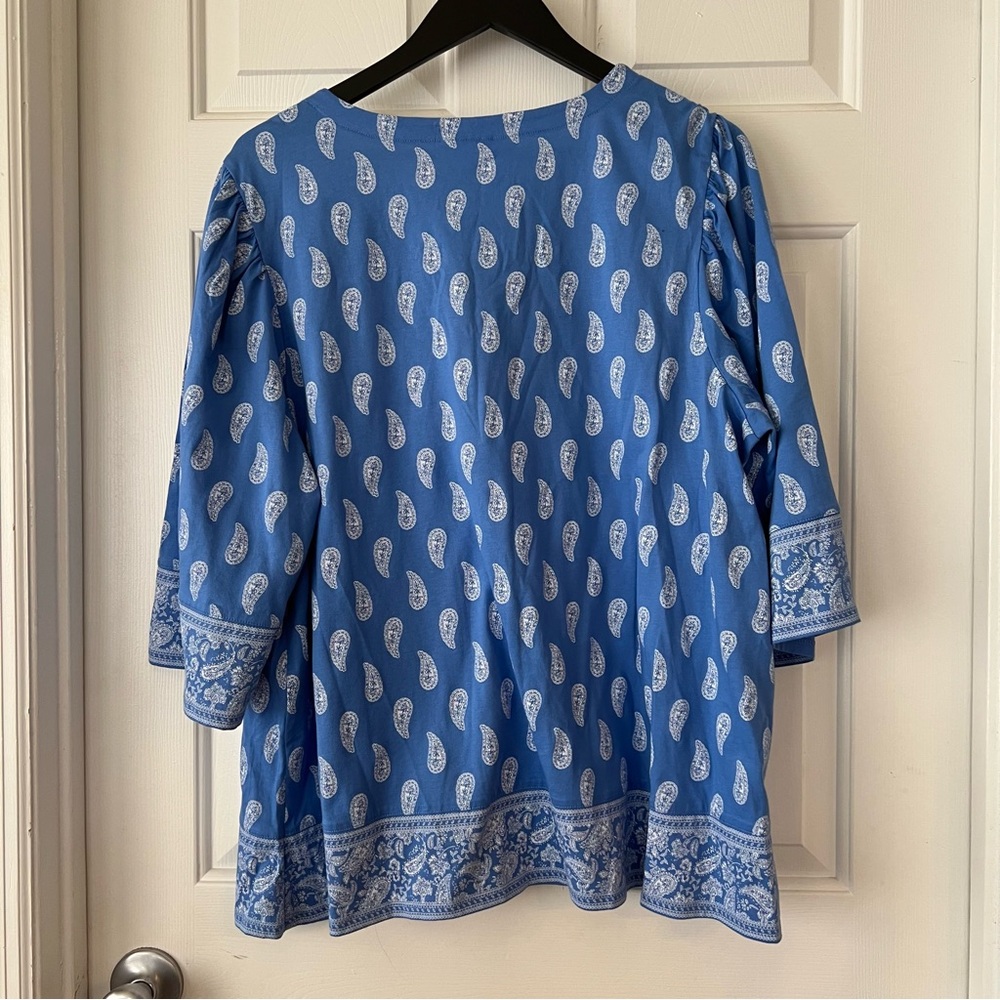 J. Jill Light Blue Paisley V-Neck Blouse - Picture 3 of 11